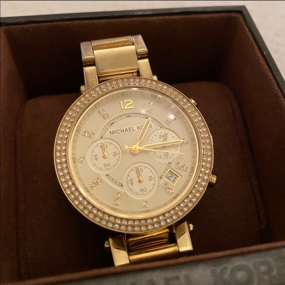 Michael Kors gold watch with rhinestones